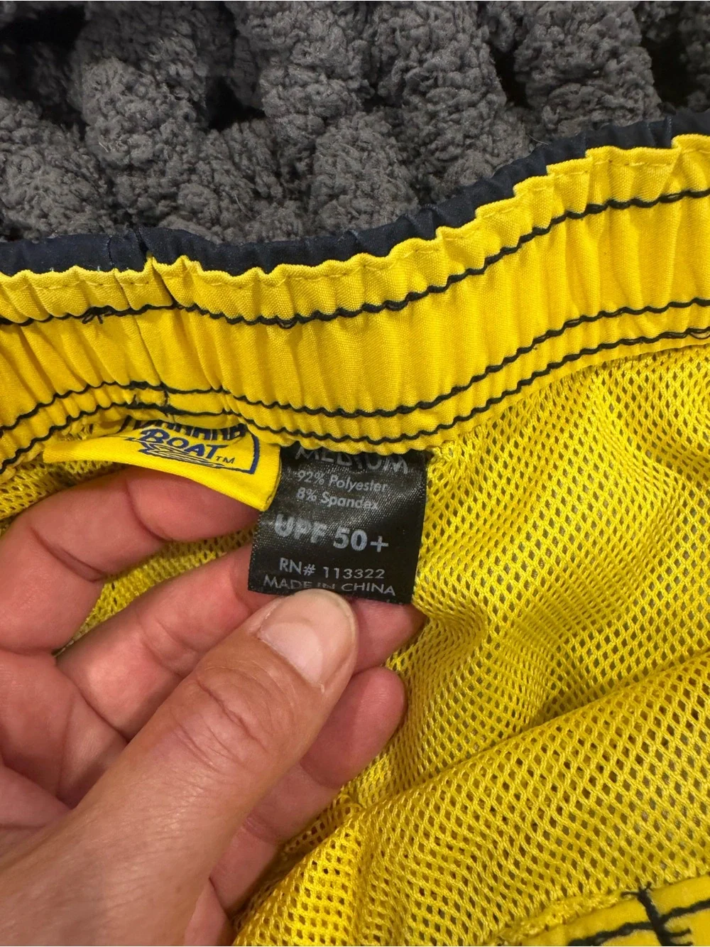 Banana Republic Blue & Black Striped Swim Shorts with Yellow Logo Patch